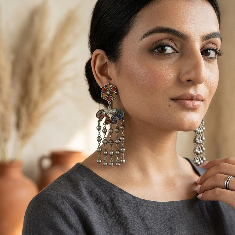 Julia Oxidised Ghunghroo Earrings