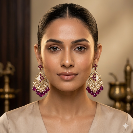 Jayati Kundan Pearl  Earrings - Purple