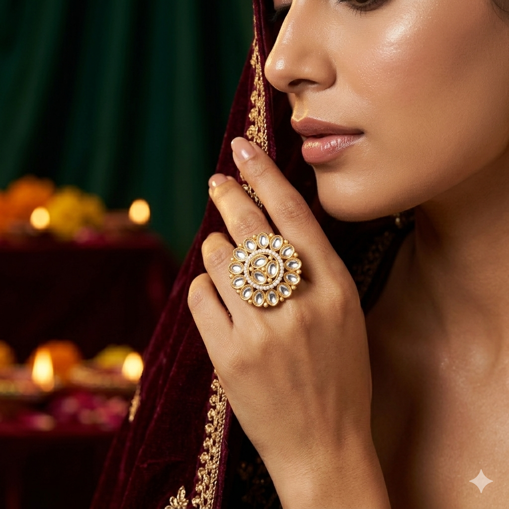 Asmita Premium Kundan Ring - White