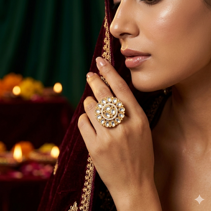 Asmita Premium Kundan Ring - White