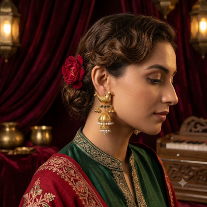 Totapari Kashmiri Jhumka Earrings - Golden
