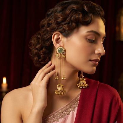 Parineeti Kashmiri Brass Ghungroo Jhumka Earrings - Pastel Green