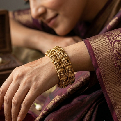Tarakshi Divine Lakshmi Temple Gold Bangles - Golden (Set of 2)
