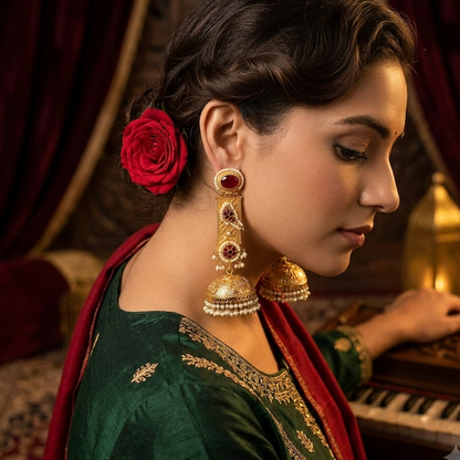 Samaira Kashmiri Brass Jhumka Earrings - Maroon