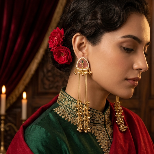 Vishakha MOP Kashmiri Brass Dejhoor Ghungroo Jhumka Earrings - Pastel Pink