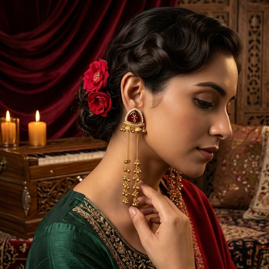 Vishakha MOP Kashmiri Brass Dejhoor Ghungroo Jhumka Earrings - Maroon