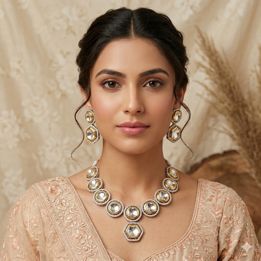 Shimi Polki Look Alike Necklace Set with Earrings