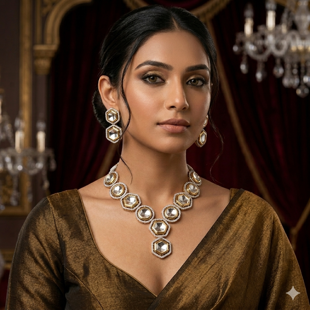 Anisa Polki Look Alike Necklace Set with Earrings