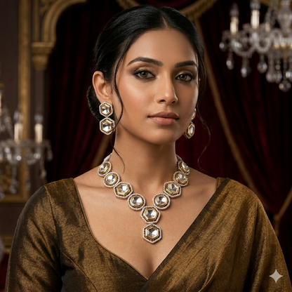 Anisa Polki Look Alike Necklace Set with Earrings