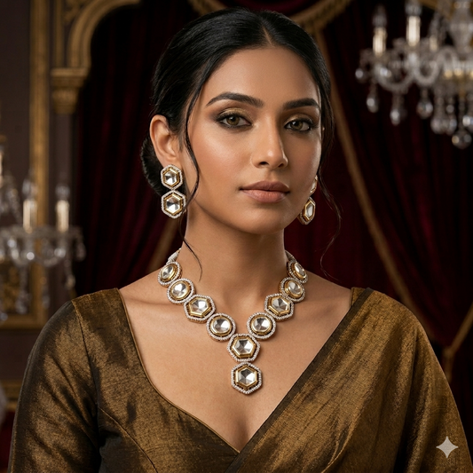 Anisa Polki Look Alike Necklace Set with Earrings