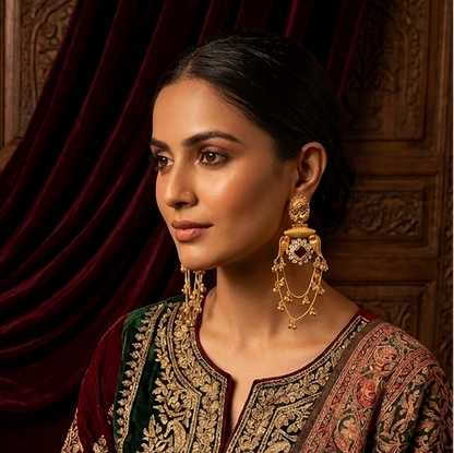 Rajitha Kashmiri Brass Ghungroo Chandbali Earrings - Maroon