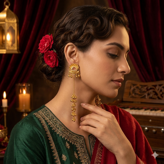 Nishita Premium Kashmiri Brass Ghungroo Dejhoor Earrings - Pastel Pink
