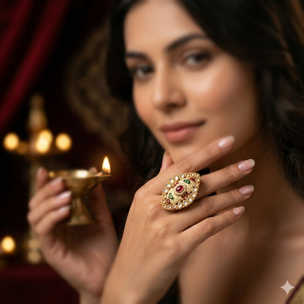 Kanchi Meenakari Ring - Golden
