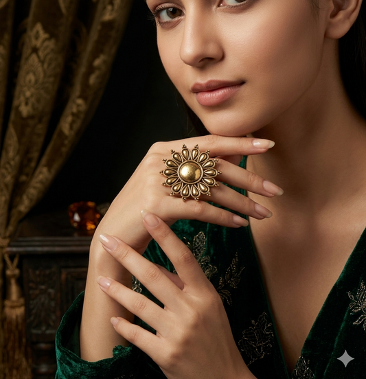 Floral Golden Adjustable Ring