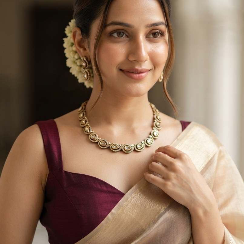 Pranay Temple AD Necklace Set - Golden