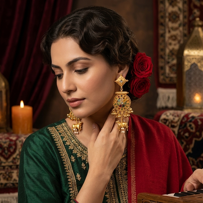 Nandi Designer Kashmiri Brass Earrings - Multi