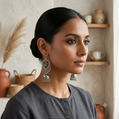 Silver Oxidised Hanging Jhumka Earrings