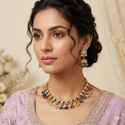 Kusha Reverse AD Sleek Necklace Set - Multi