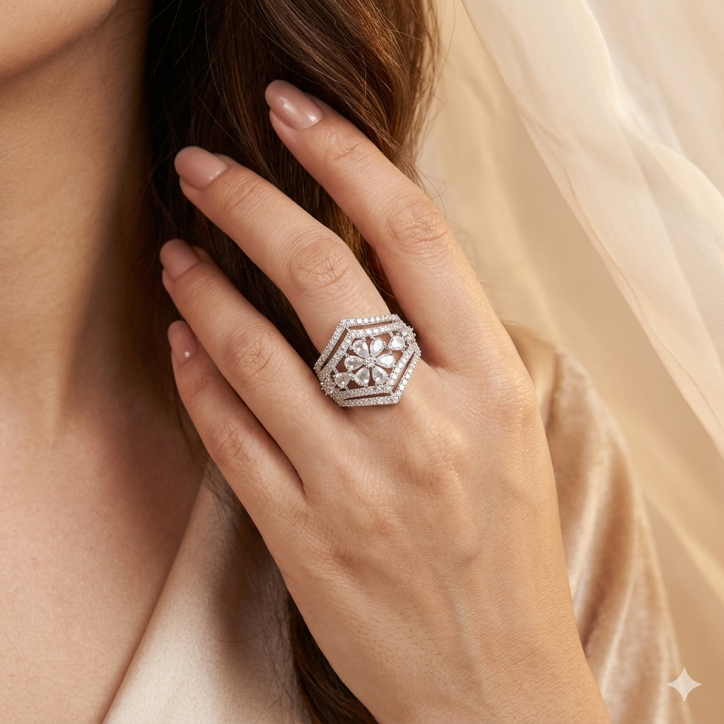 Marienne American Diamond (AD) Silver Adjustable Ring