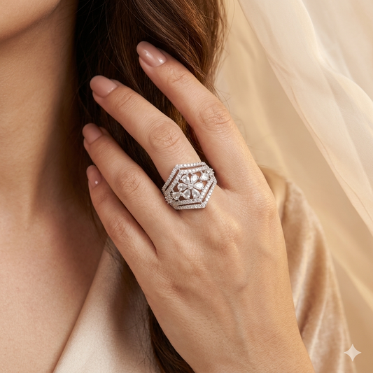 Marienne American Diamond (AD) Silver Adjustable Ring