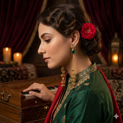Yashika Kashmiri Brass Dejhoor Jhumka Ghungroo Earrings - Green