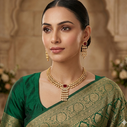 Samyukta Temple AD Necklace Set - Ruby
