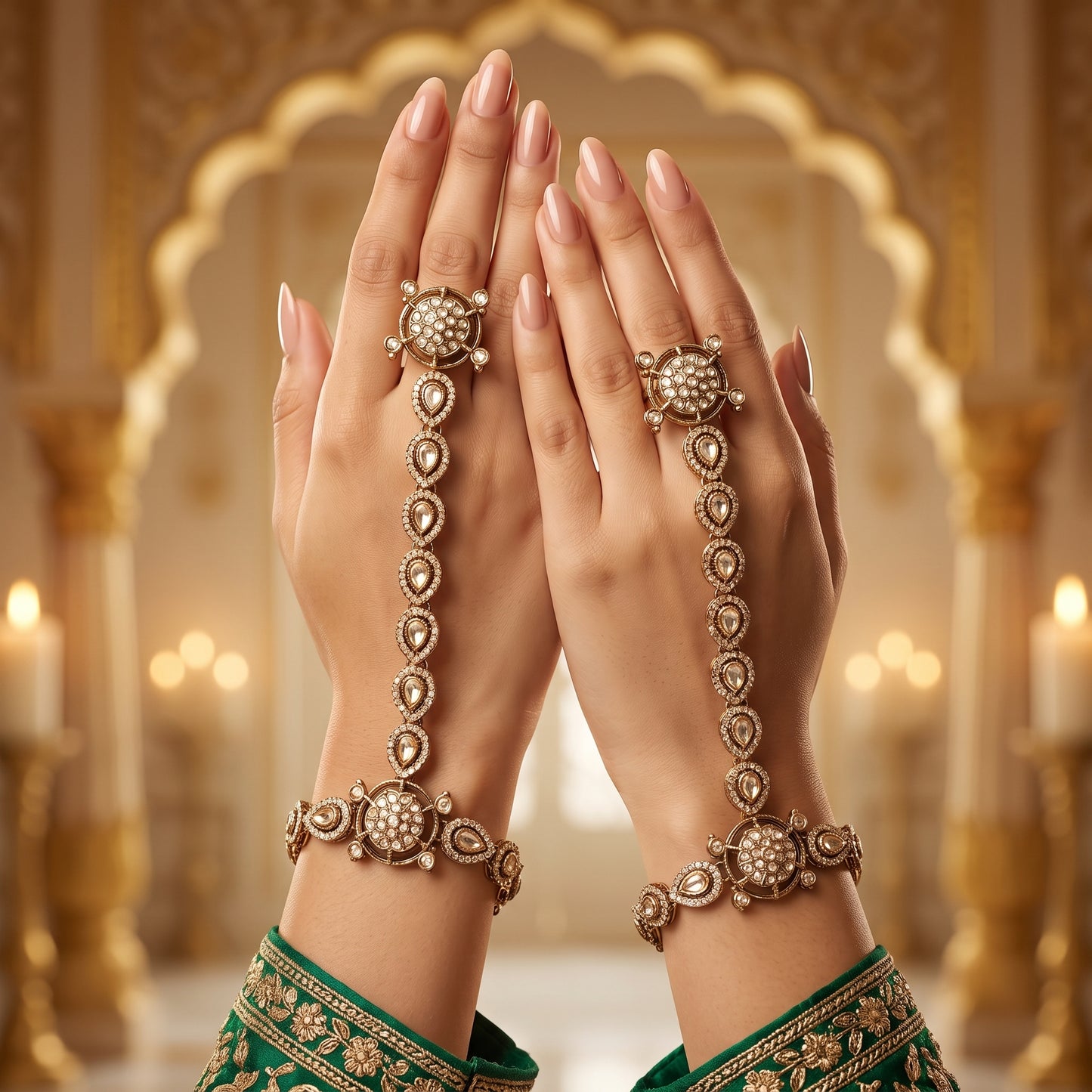 Khwab Premium Kundan Haathphool - Golden Stone (Pair)