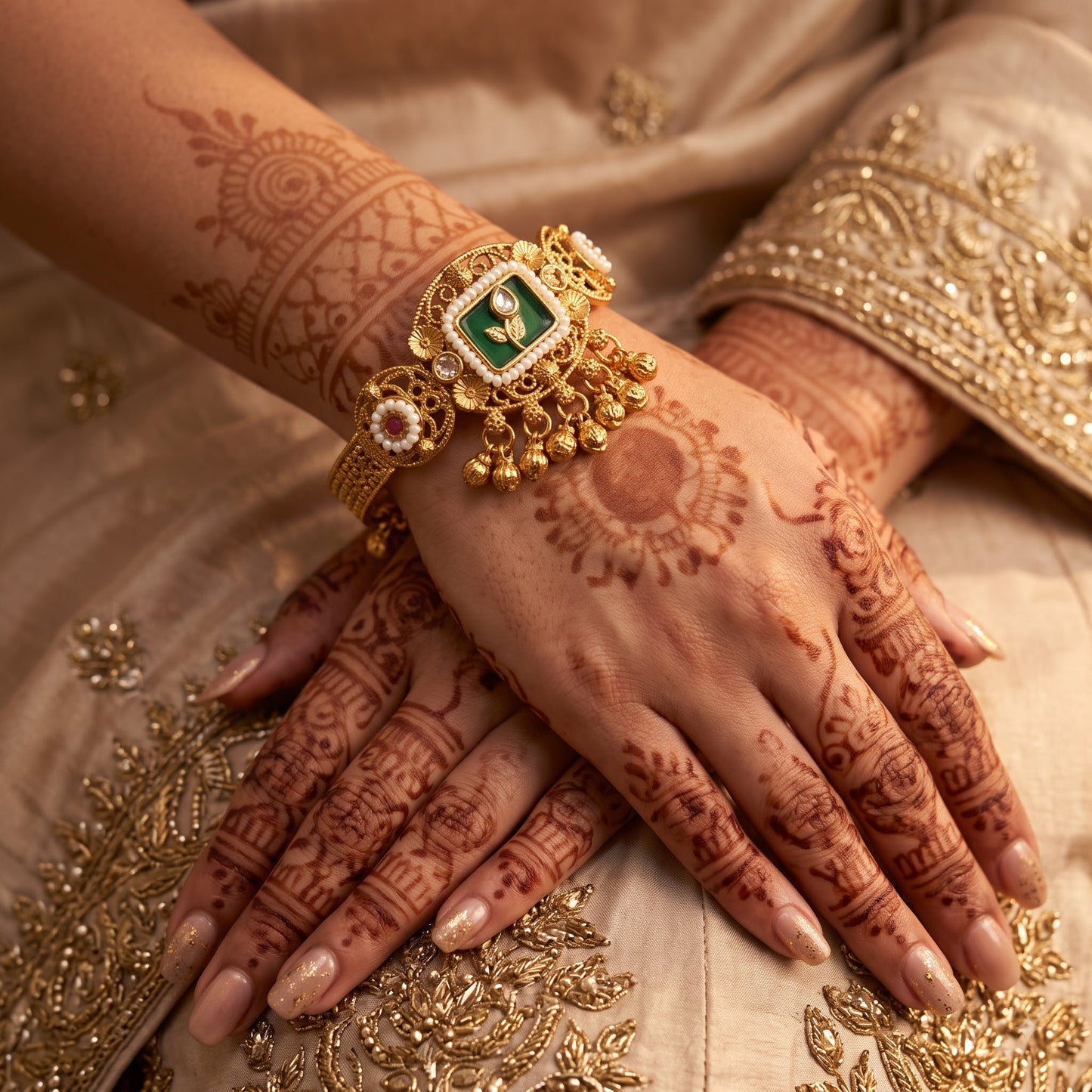 Green Vandana Kashmiri Ghungroo Adjustable Bracelet