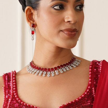 Sophine American Diamond Necklace Set - Maroon