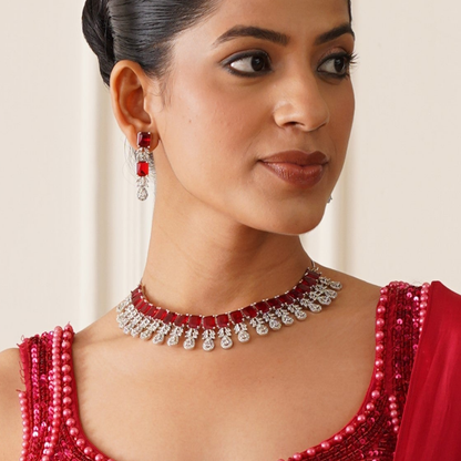 Sophine American Diamond Necklace Set - Maroon