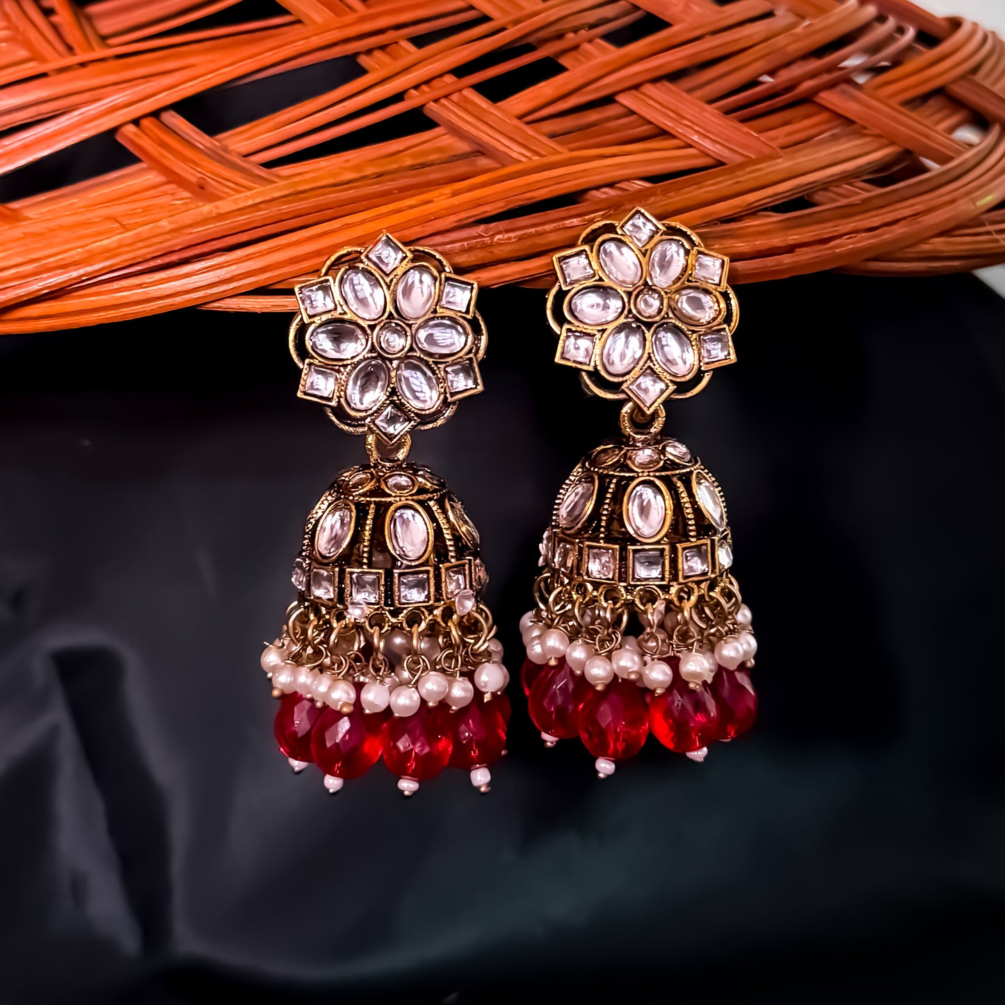 Aashika Pearl Jhumka Earrings- Maroon