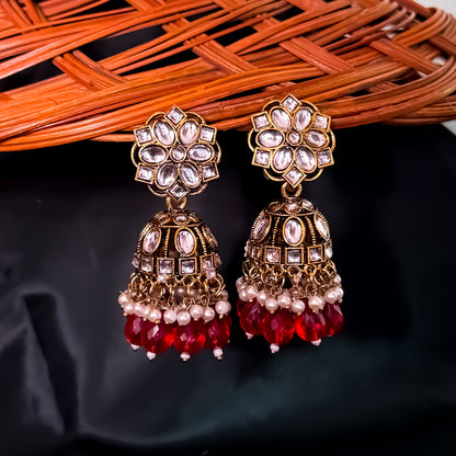 Aashika Pearl Jhumka Earrings- Maroon
