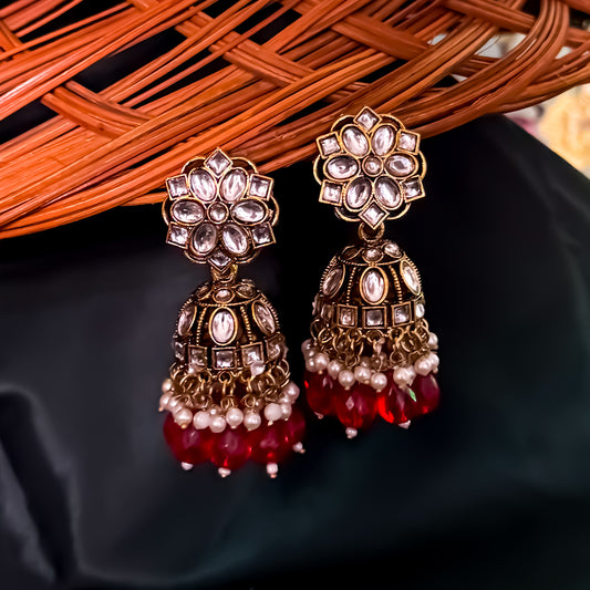 Aashika Pearl Jhumka Earrings- Maroon