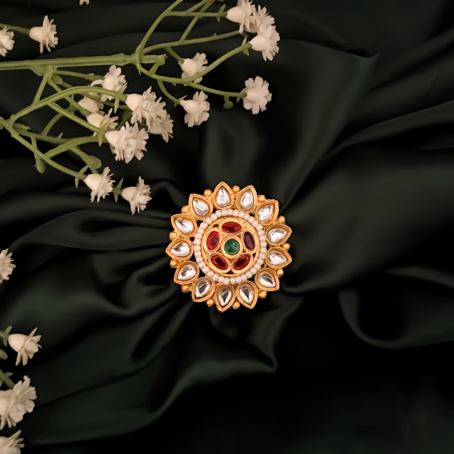 Inayat Premium Kundan Ring - Pink