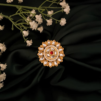 Inayat Premium Kundan Ring - Pink & White