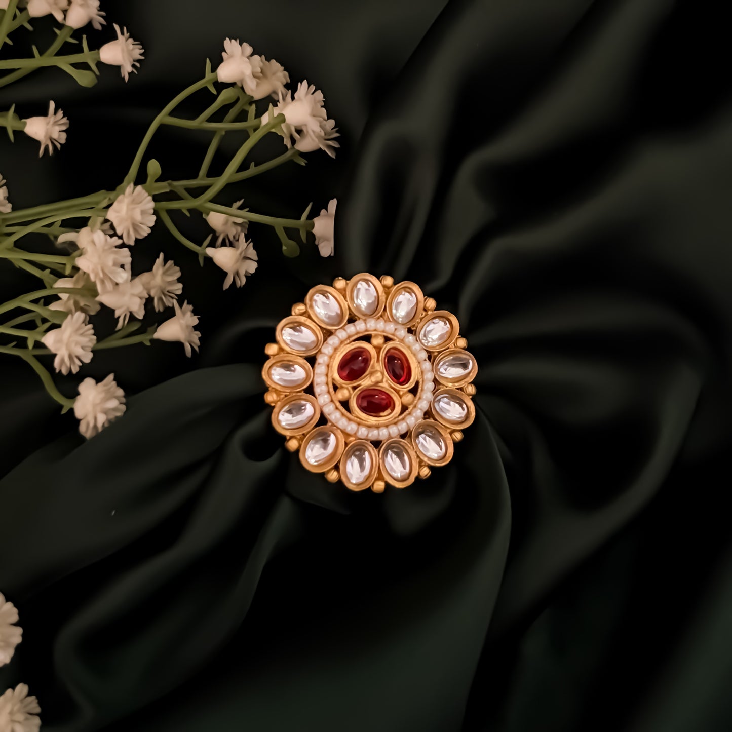 Asmita Premium Kundan Ring - Pink