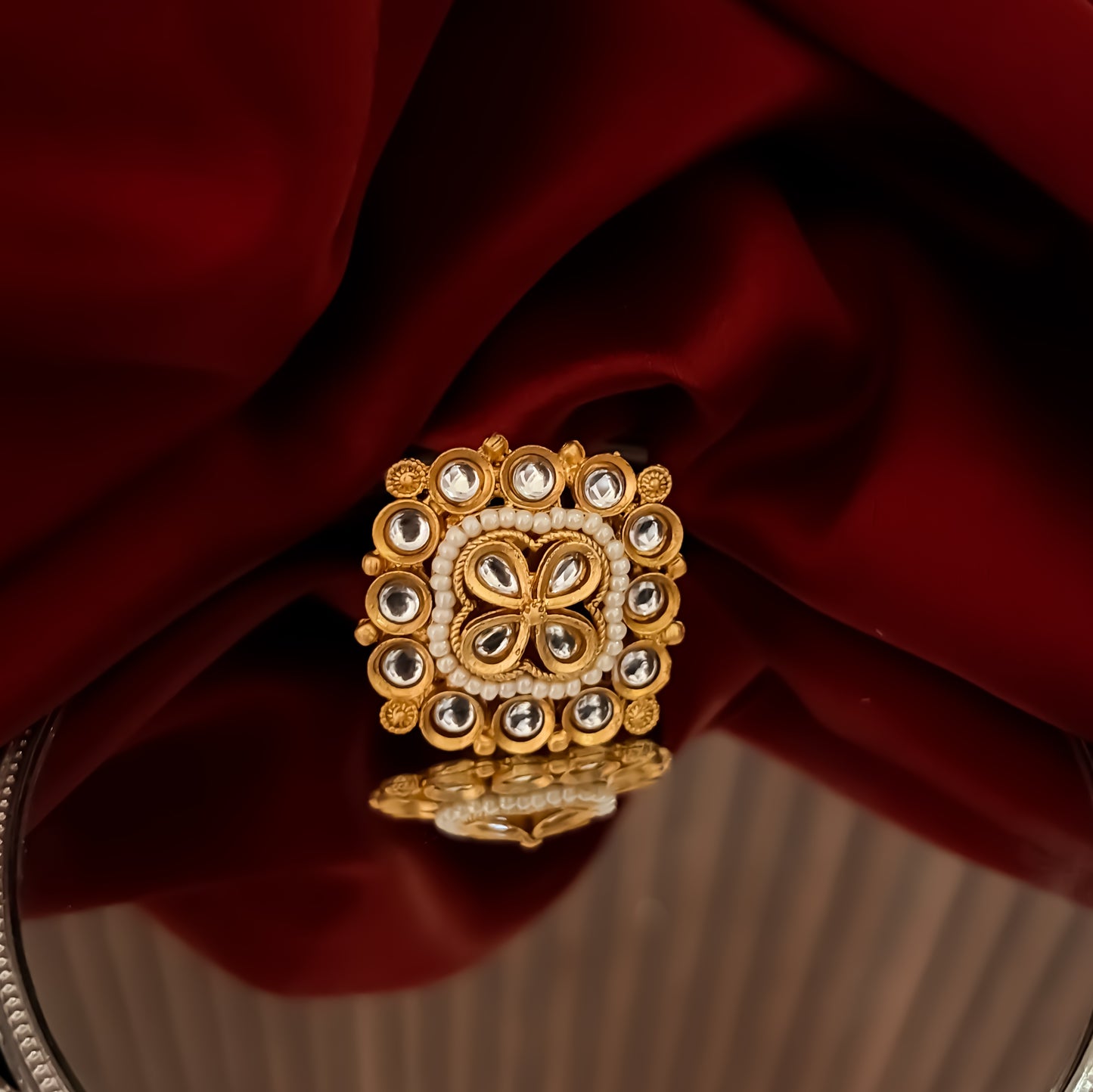 Kanishka Premium Kundan Ring - Golden