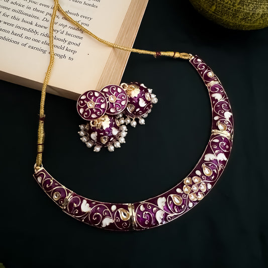 Ridhima Meenakari Hasli Necklace Set - Purple