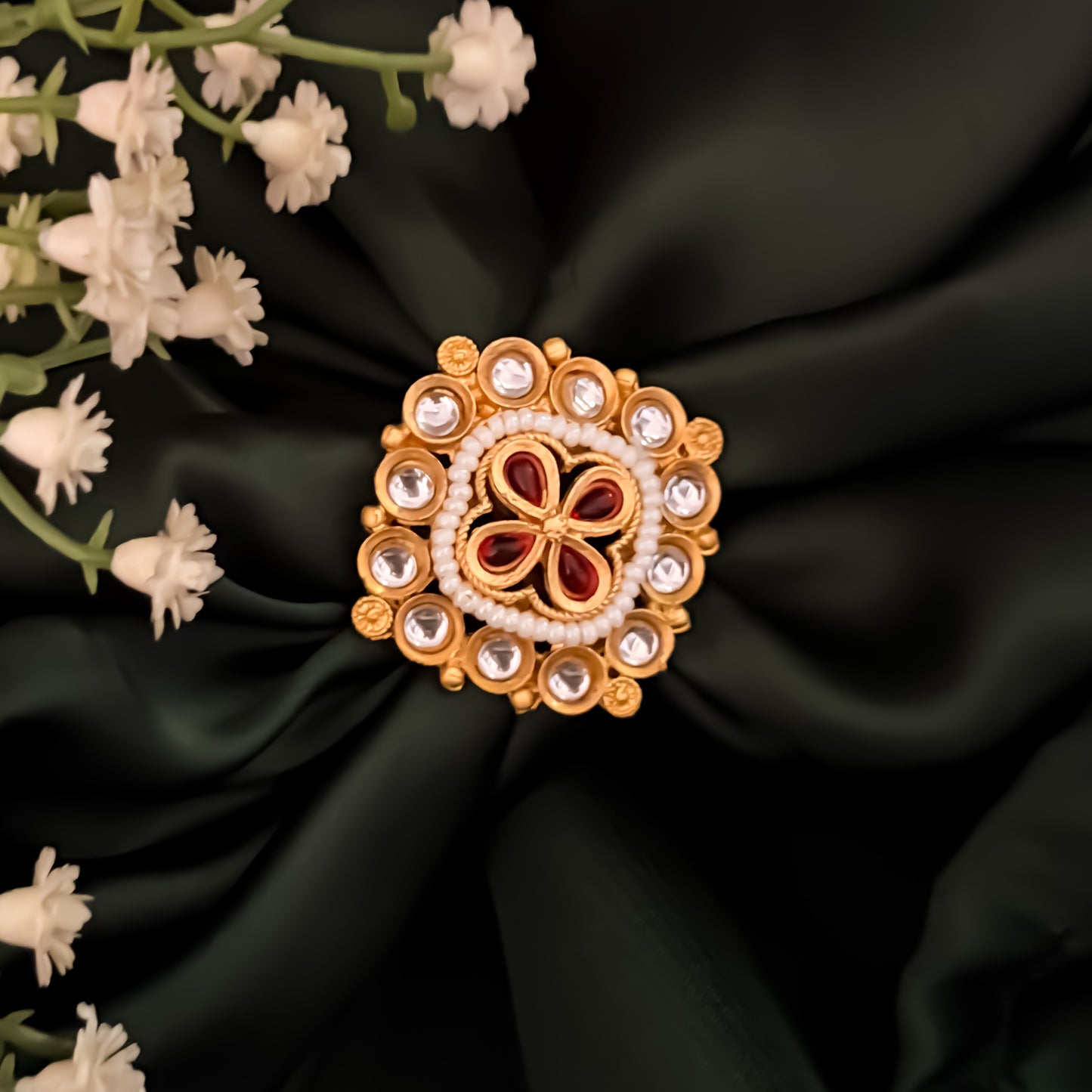 Kanishka Premium Kundan Ring - Pink
