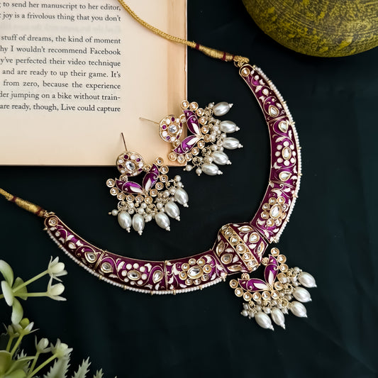 Daraksha Meenakari Hasli Necklace Set - Purple
