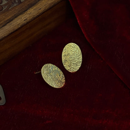 Vijaya Carved Brass Stud Earrings - Golden