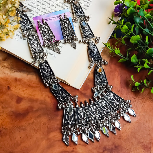 Floral Long Mirror Necklace Set