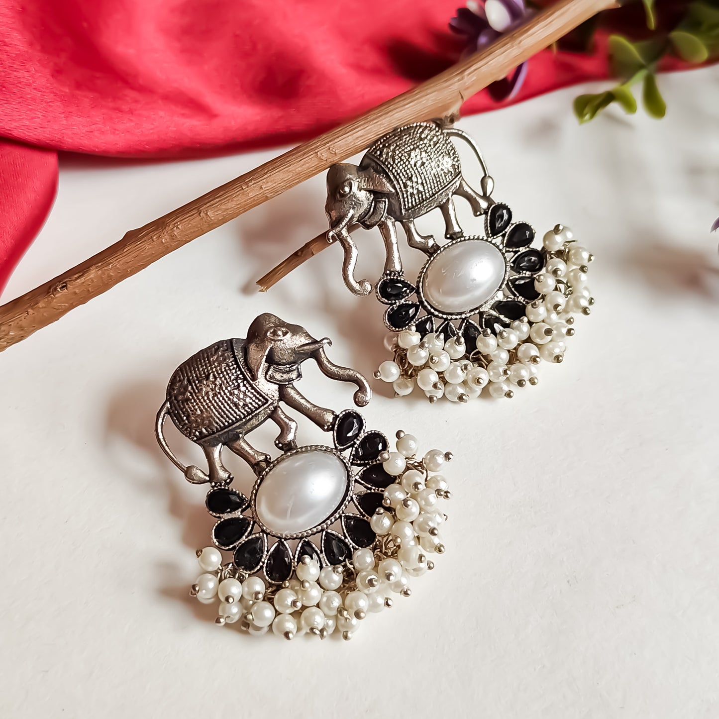 Elephant German Silver Stud Earrings