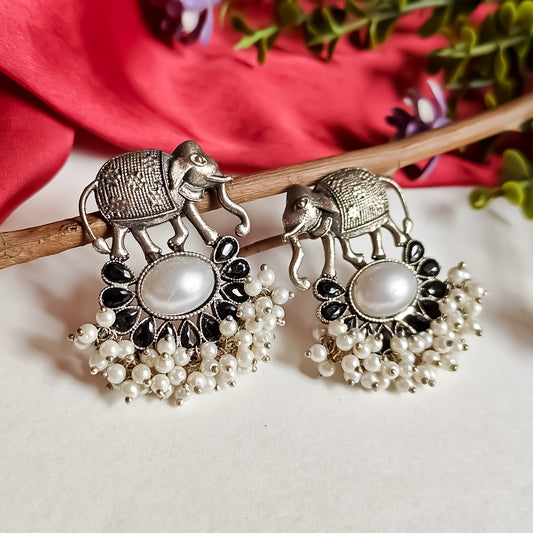 Elephant German Silver Stud Earrings