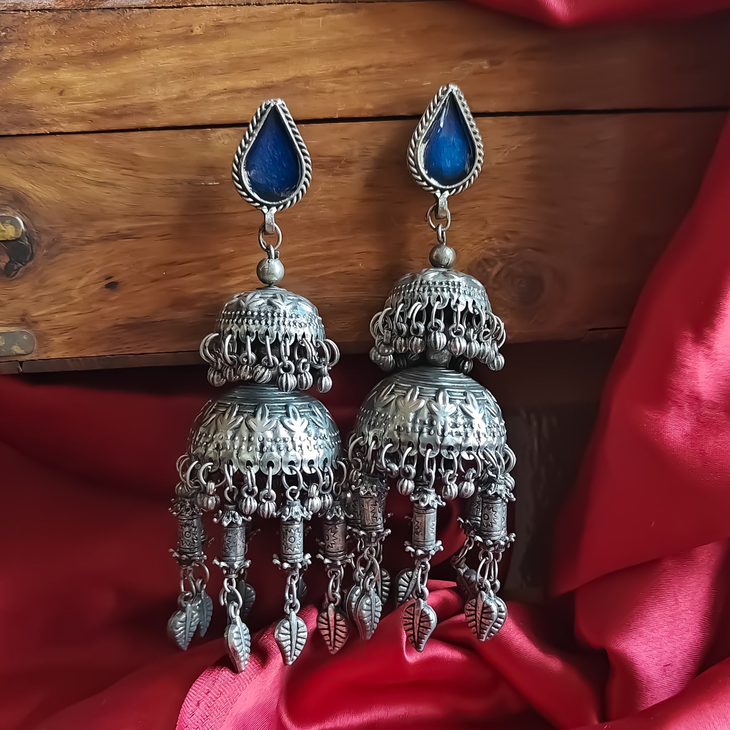 Aabru Afghani Jhumka Earrings - Blue