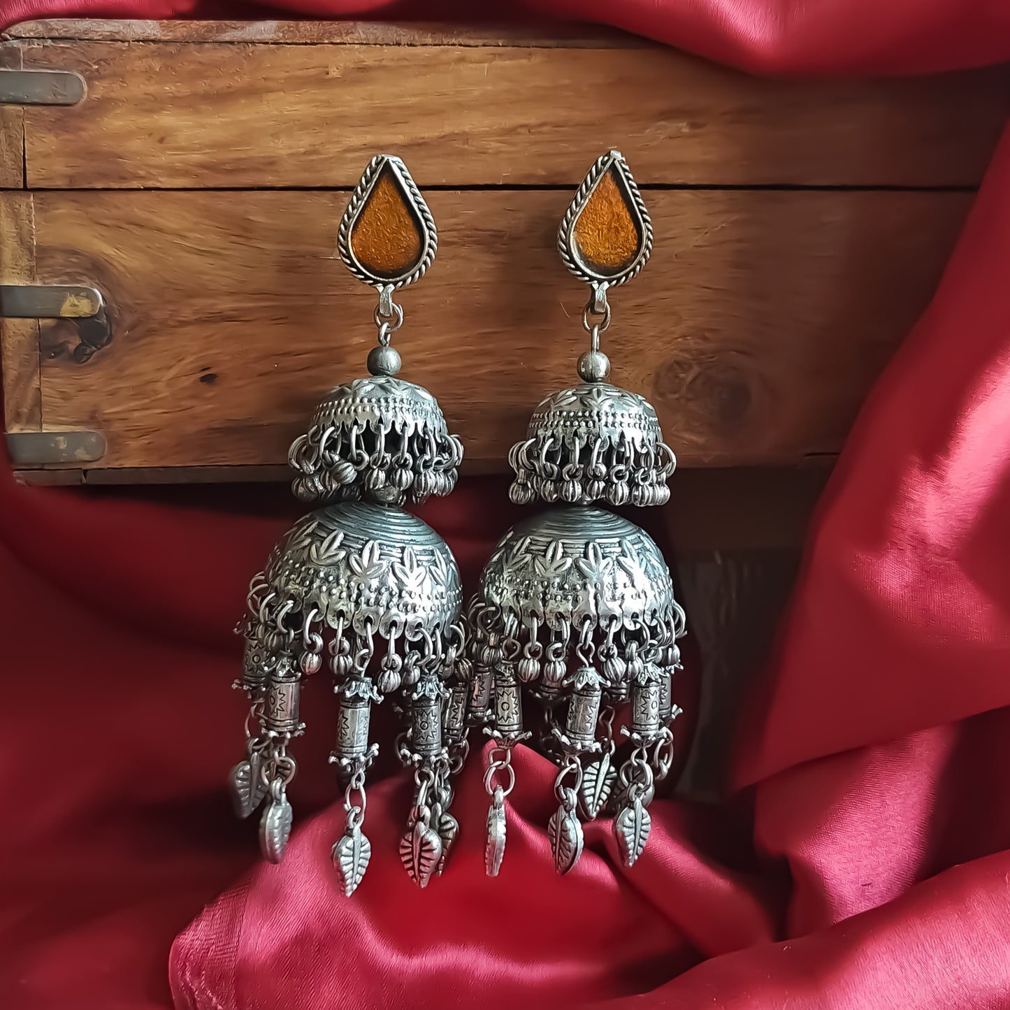 Aabru Afghani Jhumka Earrings - Burnt Orange