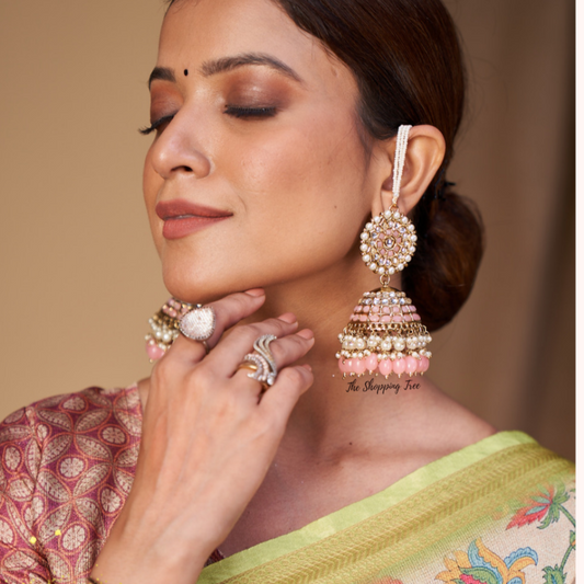 Amanat Statement Jhumka Earrings - Baby Pink