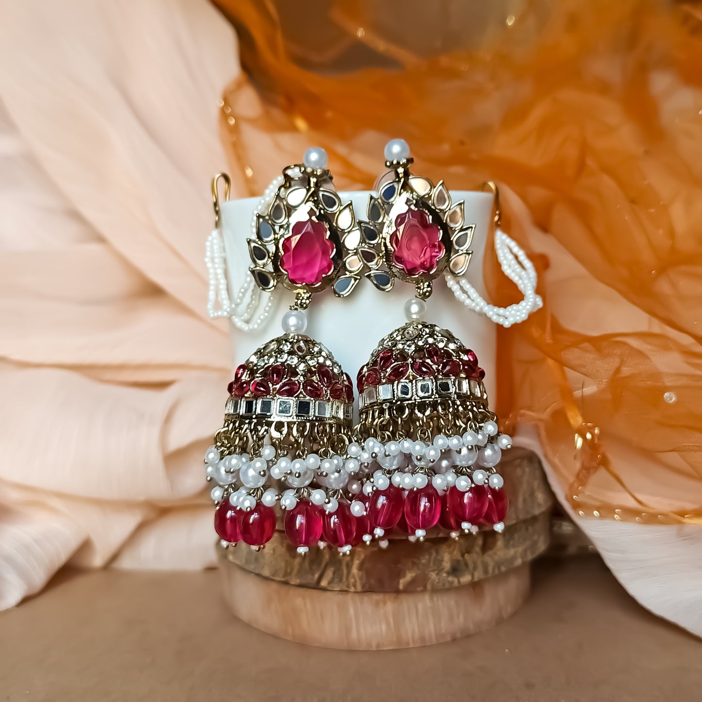 Shagun Jhumka Earrings Hot Pink
