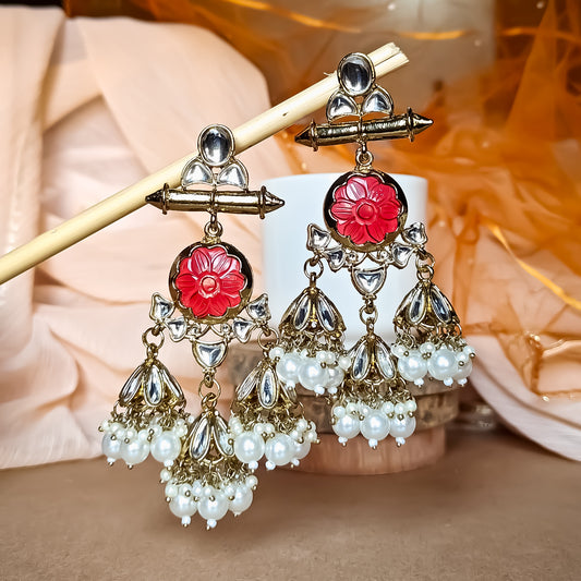 Sayani Chandbali Jhumka Earrings- Red