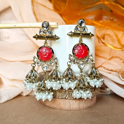 Sayani Chandbali Jhumka Earrings- Red